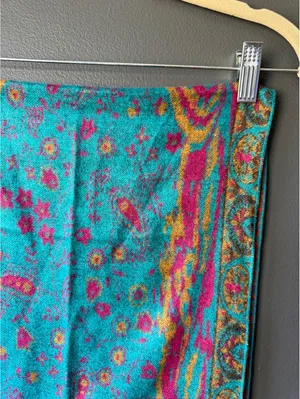 100% Silk Turquoise and Coral Floral Shawl Wrap thumbnail 5