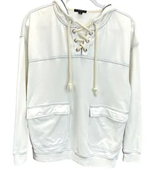 J.Crew Lace Up Hoodie Sweatshirt White Oversized Pocket Womens XS‎ thumbnail 1