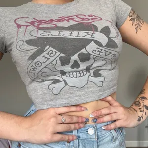 Ed Hardy Skull Graphic Baby Tee Crop Top thumbnail 1