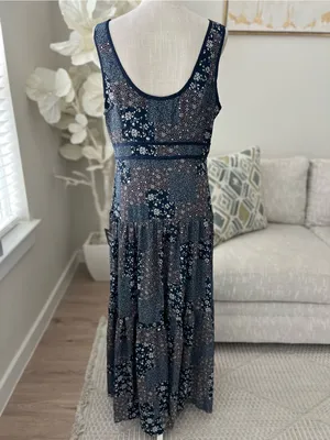 Lulu's Crush Season Navy Blue Floral Quilt Patchwork Print Scoop-Neck Maxi Dress thumbnail 5