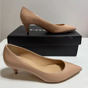 Coach Pumps Heels Women Nude Leather Pointed Toe Pumps w Gold Beaded Trim 8 thumbnail 2