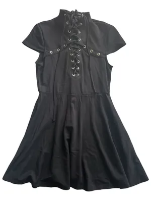 Killstar Tied Up Skater Dress Black Metal Detail Goth Alternative Emo M thumbnail 5