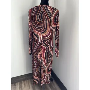 Nine West 2X Sheer Sleeves Overlay‎ Ripple Midi Dress Ruched Waist Pink Black thumbnail 2