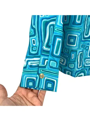 Princess Polly Electric Vibe Retro Blue Geometric Button-Up Shirt Size 4 NWT thumbnail 5