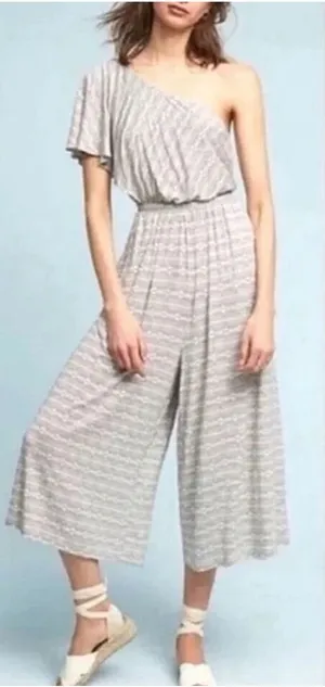 Maeve Anthropologie one shoulder wide leg cropped jersey jumpsuit size small thumbnail 1