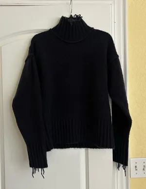 NSF Revolve Kori Wool Blend Fringe Trim Turtleneck Sweater Navg thumbnail 6
