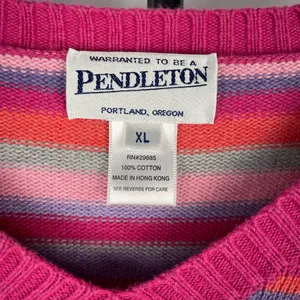 Vintage‎ Pendleton Pink Purple Colorful Stripes 90s Women's V-Neck Knit Sweater thumbnail 4
