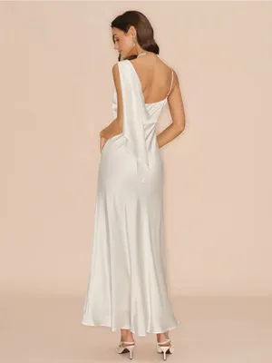 Rihoas Elegant White Satin One-Shoulder Evening Dress thumbnail 6