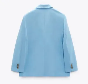 ZARA blazer suit jacket double breasted relaxed long baby blue thumbnail 6