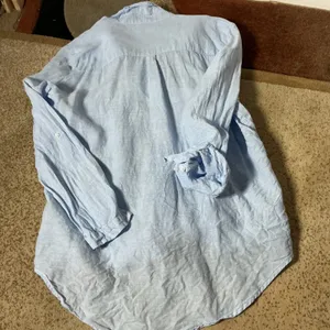 Pure Navy Linen Button Down Shirt Womens XL Blue Coastal Summer Long Sleeve Top thumbnail 7