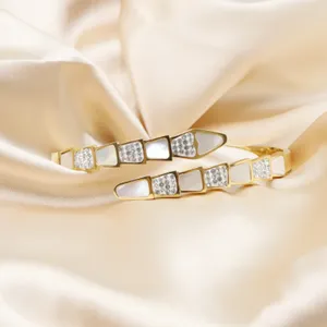 Mother of Pearl CZ Snake Bracelet Bangle thumbnail 4