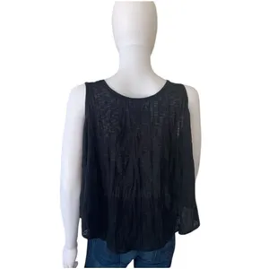 ✨Free People Black Crinkle Button Front Swing Crop Sz Medium Top✨ thumbnail 5