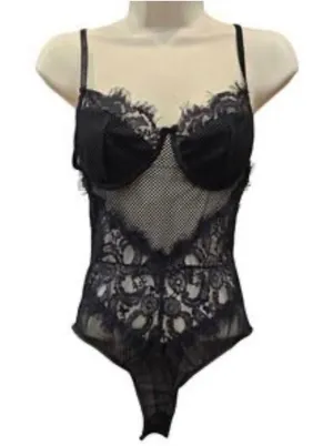 Kaei & Shi Kitty-Kitty Black Lace Mesh Underwire‎ Bodysuit Medium KKXH00320101-M thumbnail 1