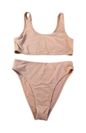 Frankies Bikinis Cherub Connor Ribbed Scoop Bikini Set ‎ Brown Taupe Size XL thumbnail 1