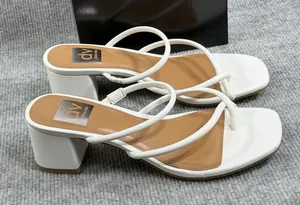 DV Dolce Vita Size-7 Women's Lumena Strappy Thong Block Heel Sandals White thumbnail 1