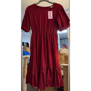 NEW Fit & Flair Lightweight Tiered Midi Dress M thumbnail 4