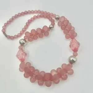 Pink cluster beaded vintage necklace thumbnail 7