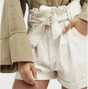 Free People We The Free Nova Paperbag Denim Shorts Ivory Cream Size Small thumbnail 1