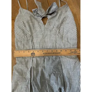 Japna Grey White Striped Tie Front Wide Leg Slit Jumpsuit Size M 100% cotton thumbnail 7