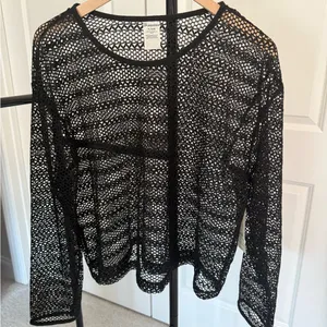 No Boundaries Black Crochet Mesh Long Sleeve Crop Top thumbnail 2