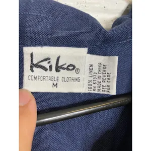Kiko‎ Maxi Dress Women Medium Navy Blue Excellent Linen Short Sleeve Slit Pocket thumbnail 3