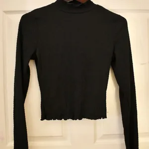 Altar'd State black ribbed turtleneck top with lettuce trim thumbnail 2