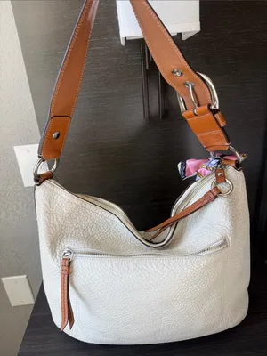 Coach Leather Hobo Bag with Tan Strap and White Body thumbnail 1