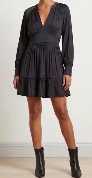 Banana Republic Black Women’s Ruffle Tiered Long Sleeve Mini Dress Size S/P thumbnail 1