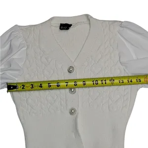 Victorian White Knit Puff Sleeves Cardigan Size S/M thumbnail 6