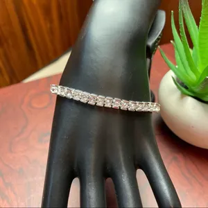 Faceted rhinestone silver tone bracelet thumbnail 7