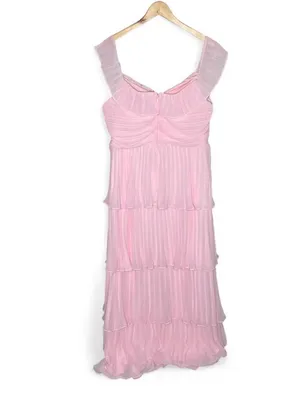 NEW Lulu’s Always Remarkable Pleated Tiered Off Shoulder Maxi Dress in Pink thumbnail 5