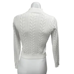 Superdown White Cable Knit Long Sleeve Criss Cross Cropped Sweater Top Size M thumbnail 2