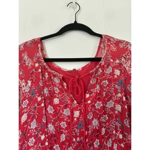 Free People Red Floral Paisley Tassel Tie Mini Dress Long Sleeve Pleated Rayon thumbnail 4