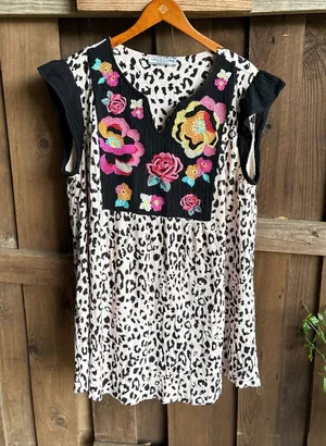 Giddy Up Glamour Animal Print Floral Embroidered Swing Tunic thumbnail 1