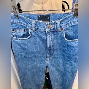 ASOS DESIGN high rise '70's' stretch flare jeans in midwash thumbnail 5