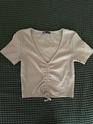 Zara Beige Crop Top T-Shirt thumbnail 3
