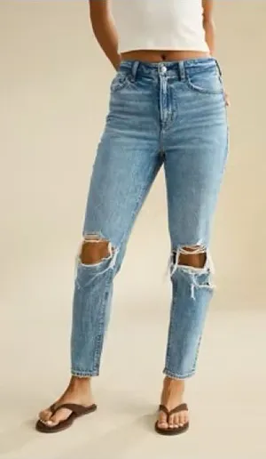 American Eagle Strigid Distressed Mom Jeans Light Wash Size 6 Regular thumbnail 1