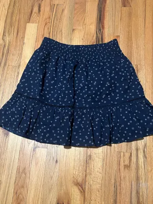 Madewell Navy Blue Printed Ruffle Mini Skirt Size S | Lined Cotton Elastic Waist thumbnail 2
