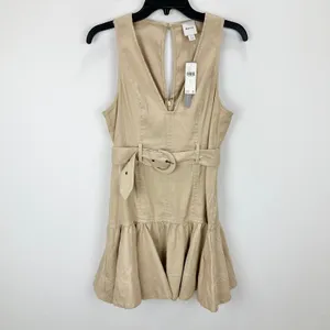 Maeve By Anthropologie V Neck Belted Drop Waist Mini Dress Tan US 6 NWT thumbnail 4