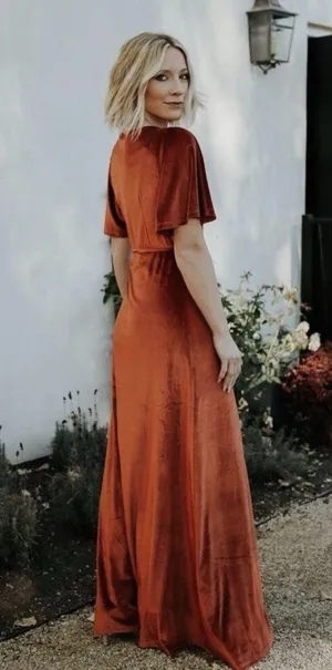 Baltic Born Meghan Rust Terracotta Velvet Wrap Maxi Dress thumbnail 2