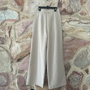 Commense Solid Wide Leg Pants Without Belt size small Tan thumbnail 5