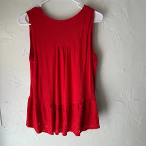 Knox Rose Size Large Boho Cottage Lace‎ Red Sleevless Babydoll Blouse Top thumbnail 6