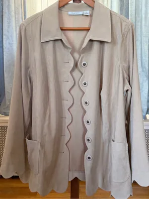 Roaman's Scalloped Edge Suede Trench Coat - Beige thumbnail 1