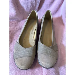 Hotter Natasha Taupe Comfort Flats Metallic Suede‎ Slip On Shoes Womens 9.5 thumbnail 2