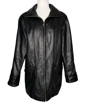 Wilson's Leather Genuine Leather Women's Blazer Jacket Size XS Black Pockets Long Length thumbnail 1