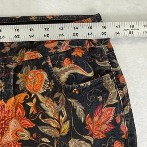 Soft Surroundings Floral Paisley Corduroy Pants Womens Black Orange‎ 2FT99 M thumbnail 3