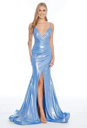 Ashley Lauren Metallic Blue Prom Dress thumbnail 1