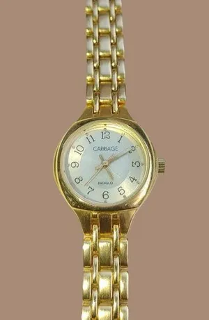 Carriage Timex Quartz Ladies Gold-Tone Watch Chain-Link Bracelet thumbnail 2