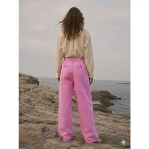 AVEC LES FILLES High Waist Wide Leg Jeans Bubble Gum Pink pleated SZ-30 thumbnail 2