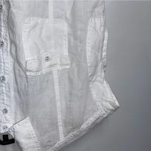 Talbots Extended‎ Shoulder Linen Collar Short Shirt Button Down Medium White thumbnail 4